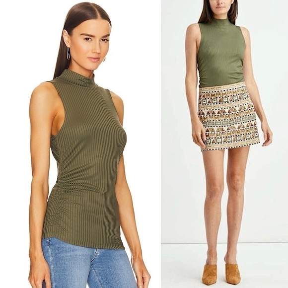 NWT VERONICA BEARD Shimmering Rib Knit Jersey Ruched Sleeveless Mockneck Top S - Picture 8 of 8